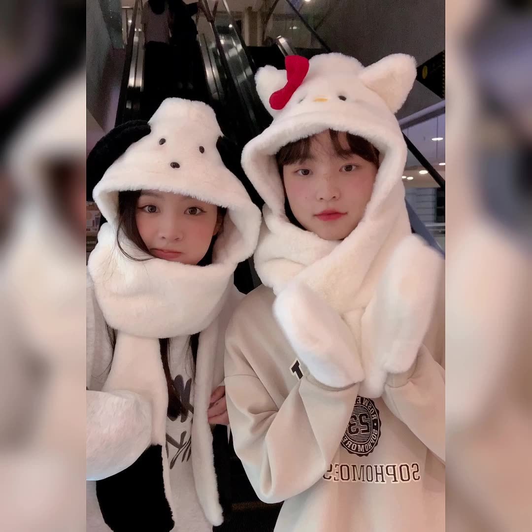 Instant dispatch in stock! Cute cat plush hats for keeping ears warm in autumn and winter, versatile hats and scarves in one wholesale full figure