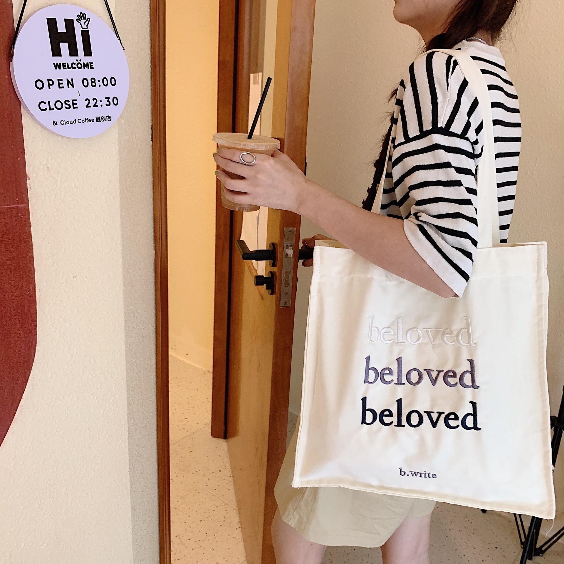 24141 beloved lettered canvas bag ins Korean style simple solid color girl student single-shoulder bag wholesale full figure