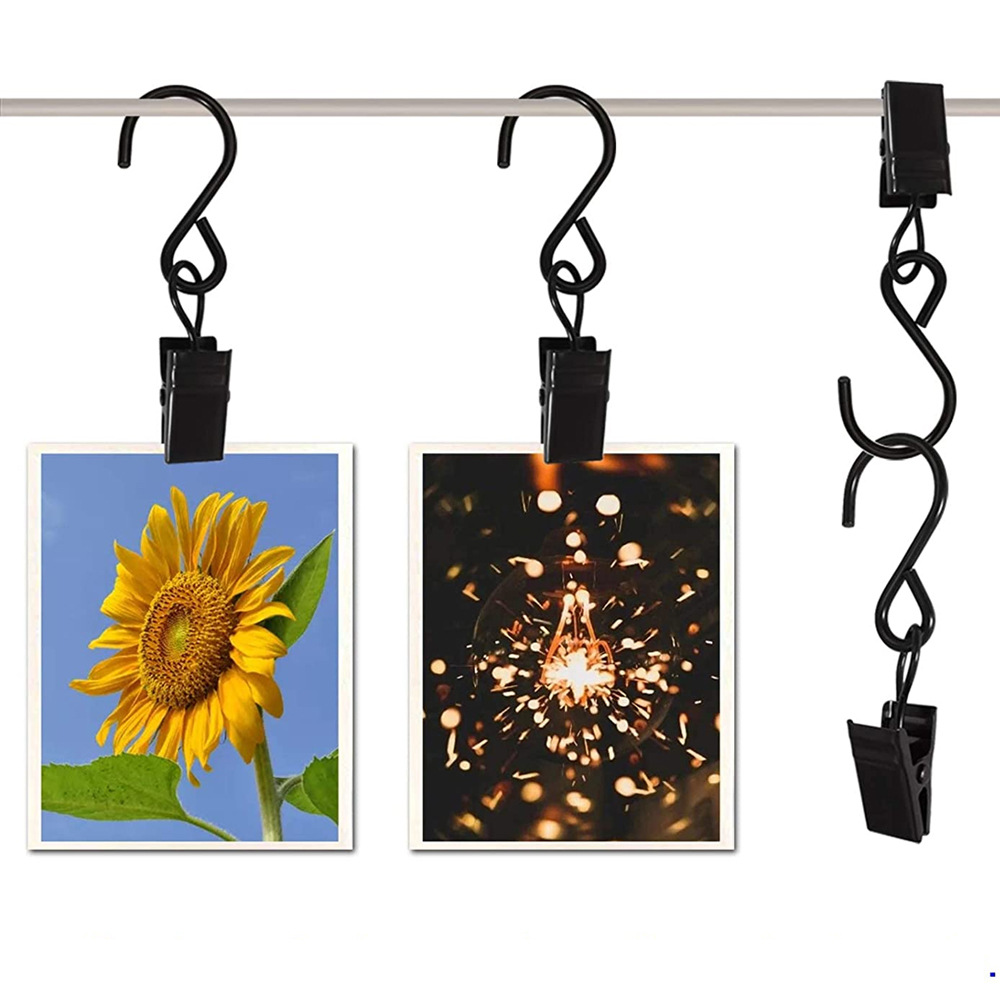 Cross-border best-selling black S-hooks with clips for hanging curtains, shower curtains, outdoor billboards and party lights Item Picture