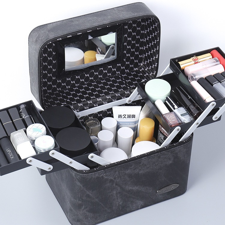 Large-capacity cosmetic bag, internet-famous storage box, portable ins style super popular box, multi-functional multi-layer hand-carry, simple and elegant for women details Picture