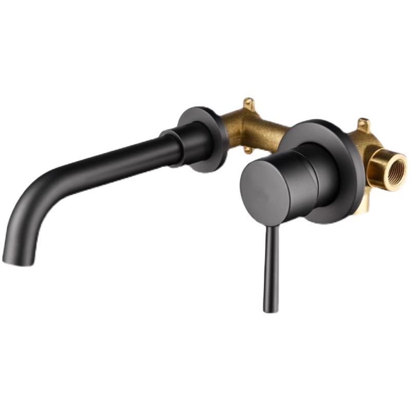 All-copper concealed wall-mounted washbasin faucet, hot and cold washbasin, embedded countertop basin, wall water outlet, black Item Picture