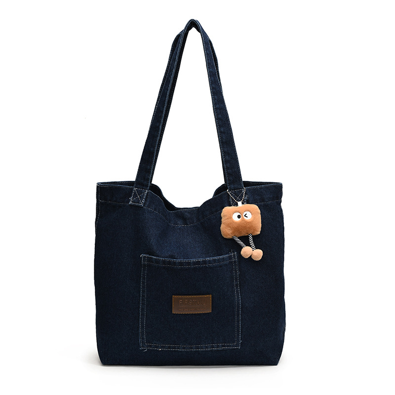 Denim canvas single-shoulder bag, women's large-capacity shopping bag, niche artistic tote bag, Japanese and Korean casual and versatile handbag Item Picture