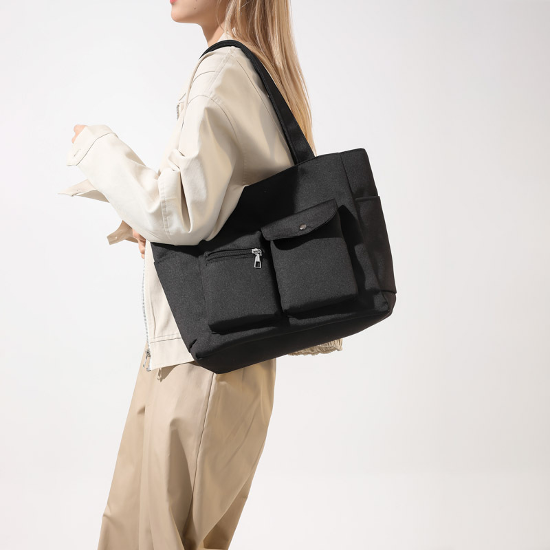 Cross-border large-capacity canvas bag for women 2024 new style, fashionable and casual single-shoulder women's bag, double-pocket commuter tote bag Specification drawing