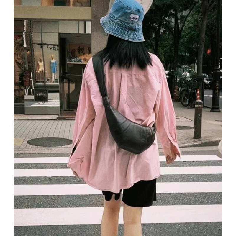 Leather croissants for women 2025 new style top layer sheepskin niche waist bag, single-shoulder crossbody bag, croissant bag, dumpling bag details Picture