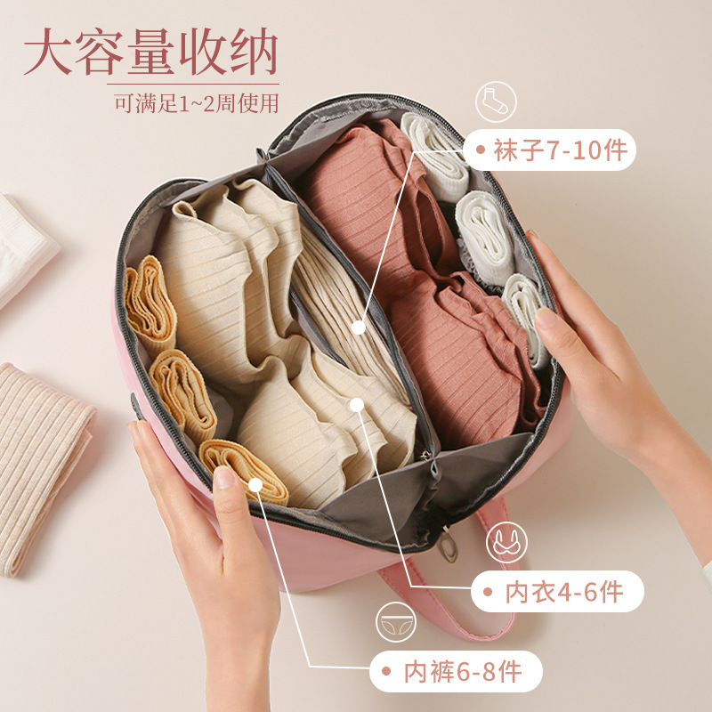 Travel large-capacity underwear storage bag, light luxury fabric women's underwear and bra portable zoned storage bag details Picture