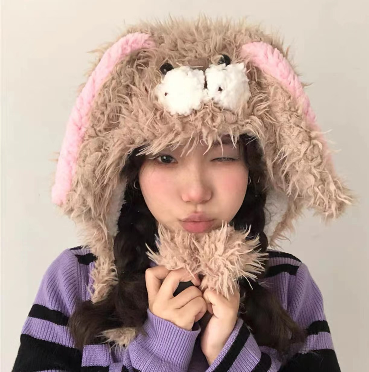 Low-price in-stock, instant delivery of cute plush rabbit ear pullover hats, sweet thickened warm furry ear-protecting Lei Feng hats Application Scenario