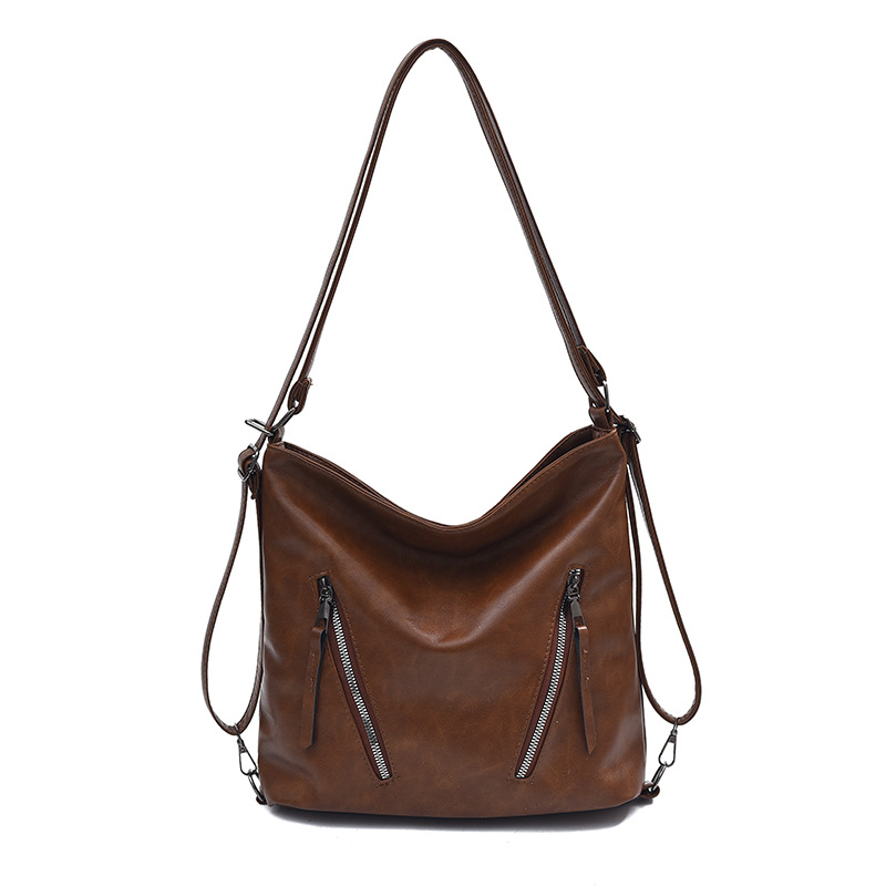 Trendy large-capacity tote bag for women 2024 New style, fashionable and versatile backpack, casual double-zipper commuting single-shoulder bag Item Picture