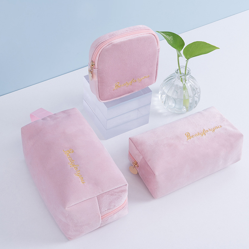 Flannel makeup storage bag, hand-held velvet women's clutch, large-capacity lipstick bag, Nordic-style ins four-piece set details Picture
