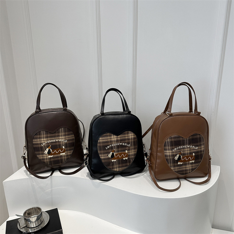 Korean retro cartoon puppy backpack for women, 2024 new autumn checkered bag, large-capacity commuting crossbody bag Application Scenario