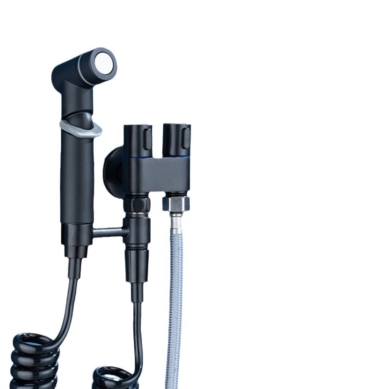 Space-saving toilet companion spray gun, one-in and two-out flushing set, household bathroom, women's wash, high-pressure flushing Angle valve Item Picture