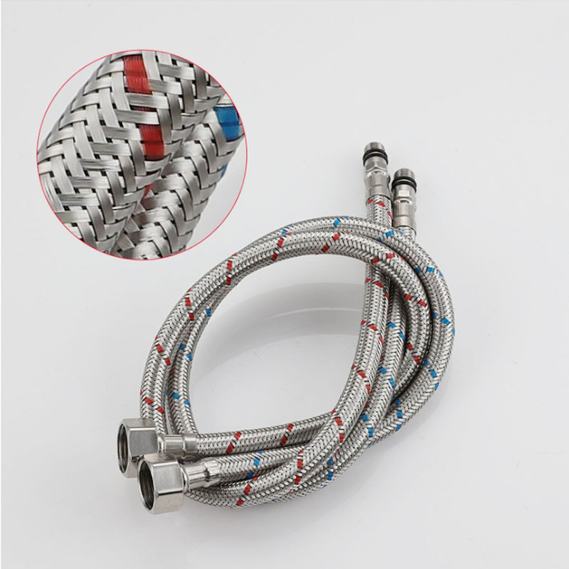 304 stainless steel wire braided pointed-head water inlet pipe, single-hole single-head pointed-mouth 60CM cold and hot pipe for sink and washbasin full figure