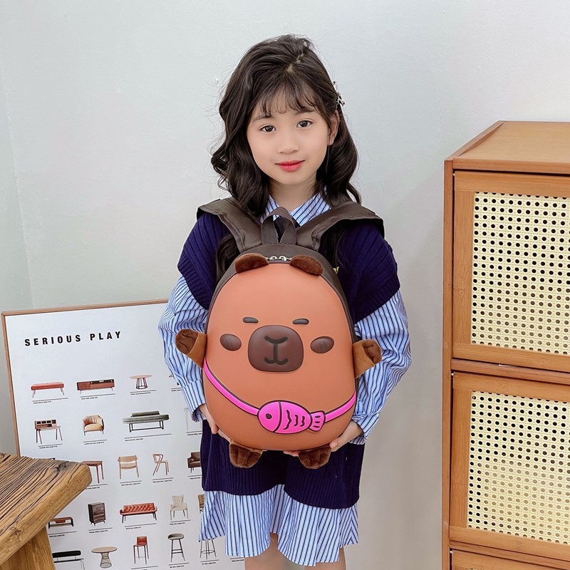 Creative Capibara backpack, PVC nylon Capybara King backpack, baby girl hard shell kindergarten schoolbag backpack Specification drawing
