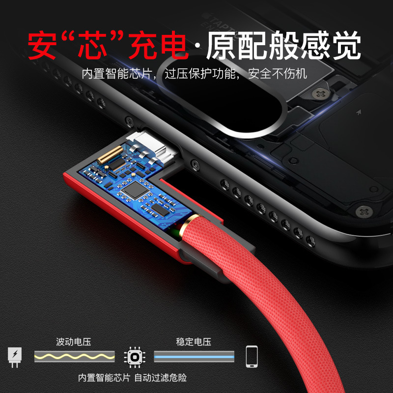 Double-elbow Type-c data cable, fabric-textured braided USB, Android mobile phone universal charging cable, won't obstruct your hand when playing games details Picture
