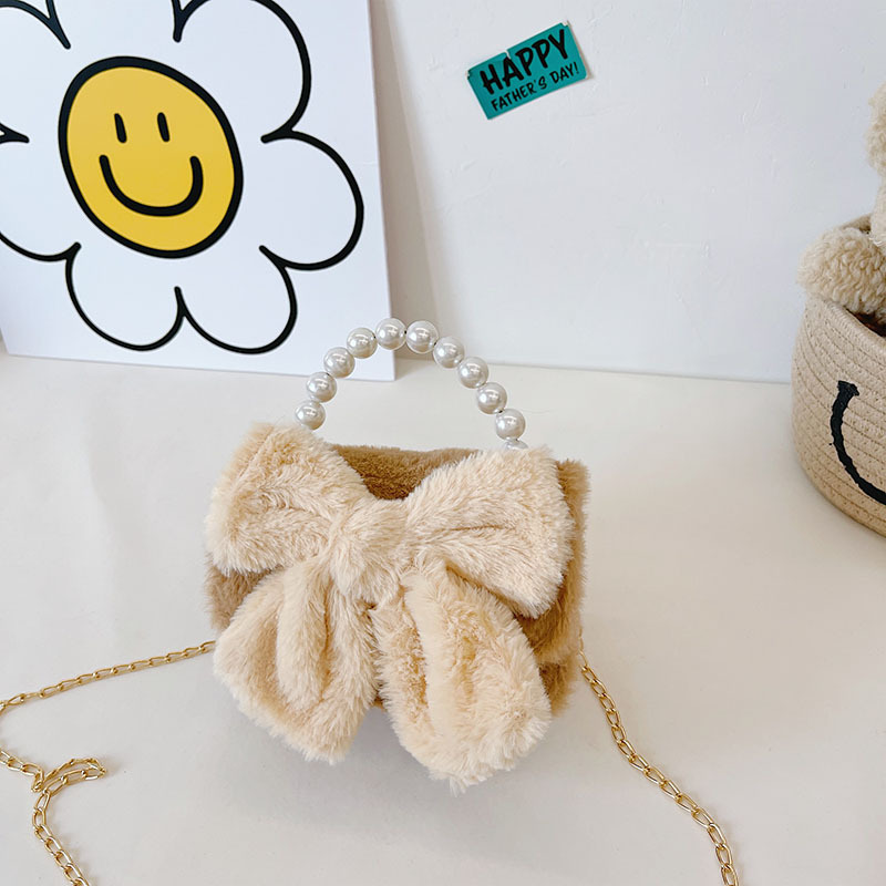 Little girl's bag, plush girl's cute bow crossbody handbag, children's baby, Aisha Princess single-shoulder bag details Picture