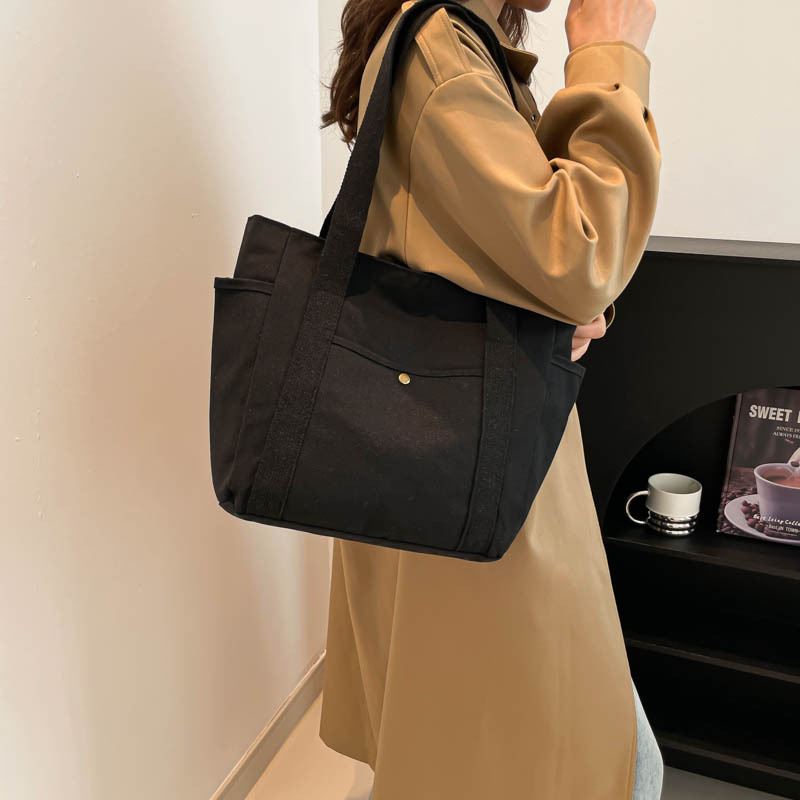 Canvas bags, women's tote bags, single-shoulder bags, versatile handbags for college students, large-capacity commuting bags, tutorial bags, multiple pockets Specification drawing