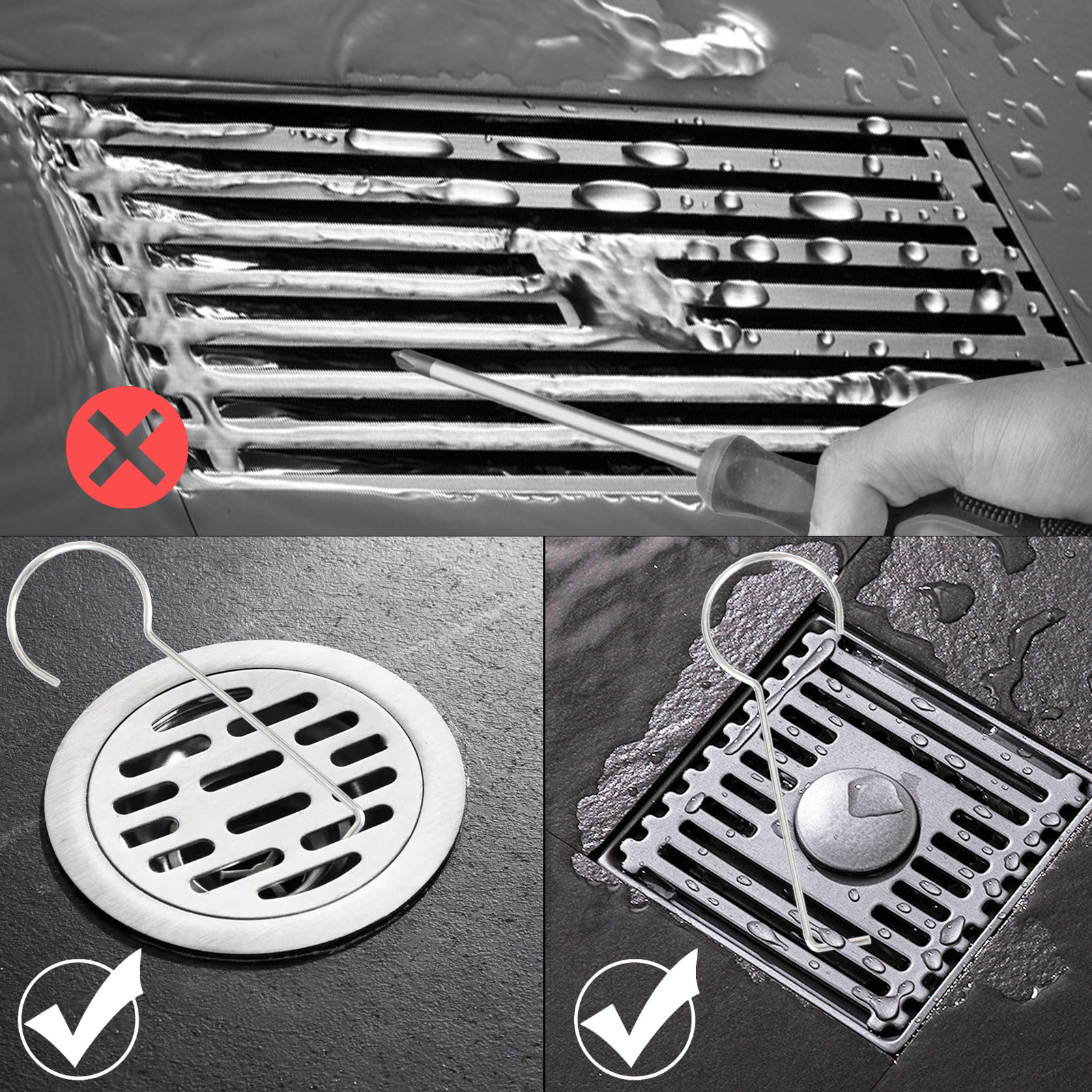 Kitchen and bathroom floor drain hooks, stainless steel floor drain handles, rooftop shower drainage ditch hand-held accessories lifting key Application Scenario