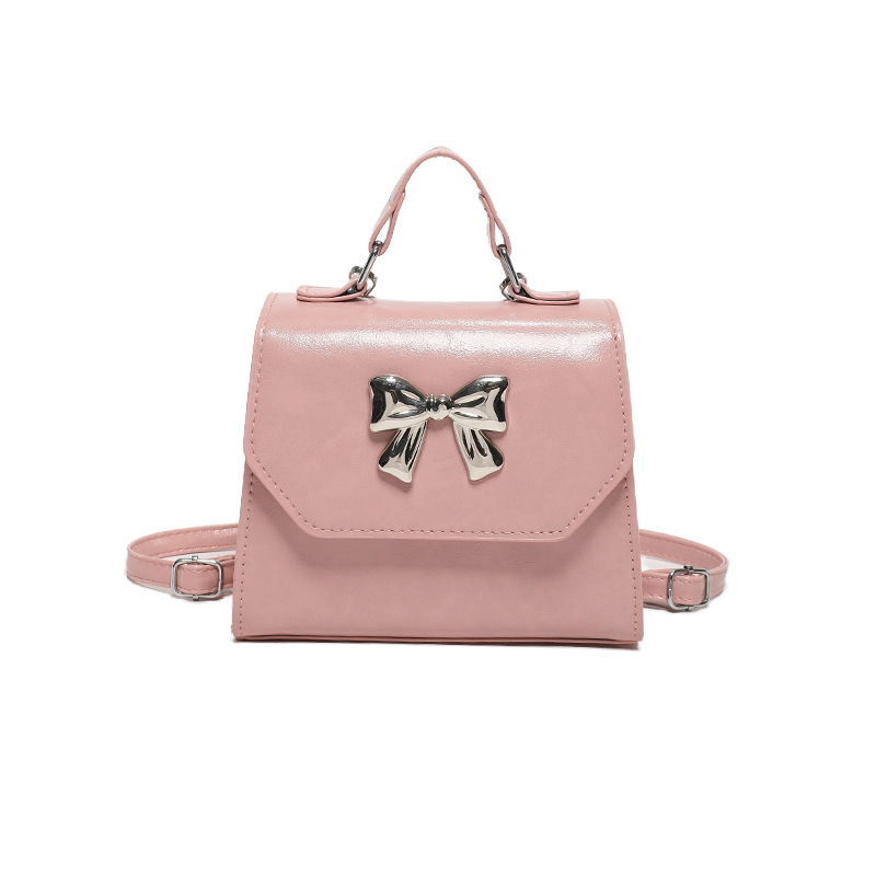 Spring 2025 new solid-color ins single-shoulder crossbody bag, stylish and gentle backpack, bow fashionable handbag Item Picture