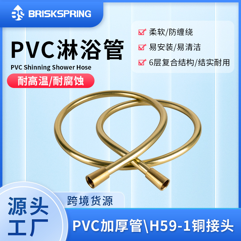 Cross-border manufacturer's brushed gold showerhead pipe, anti-entanglement PVC flexible hose, copper head PEX shower pipe, anti-leakage water heater accessories full figure