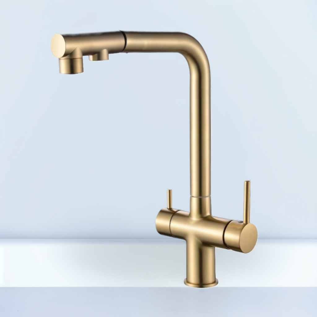 Cross-border all-copper three-in-one kitchen water purifier, pull-out, household cold and hot filtration, pure direct drinking, three-purpose vegetable basin faucet full figure