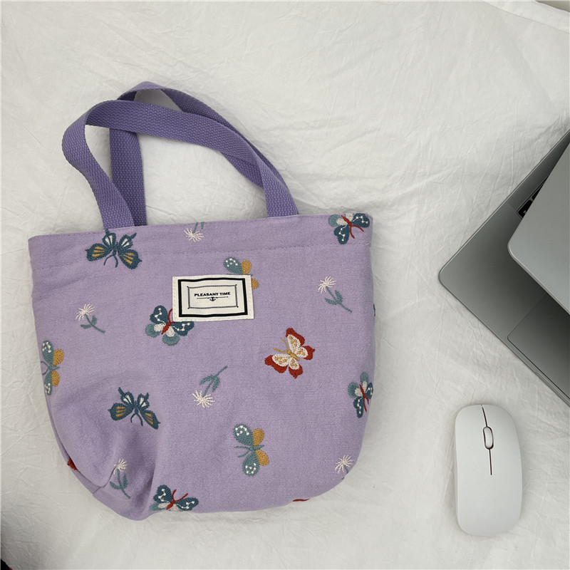 11262 Sky Blue Butterfly embroidered hand-held bag, Korean-style artistic and cute bento bag, small cloth bag for students to carry to work Specification drawing