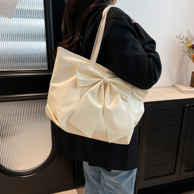 Large-capacity bow tote bag for women, 2025 new style, niche, high-end soft surface commuter handbag, single-shoulder bag Specification drawing
