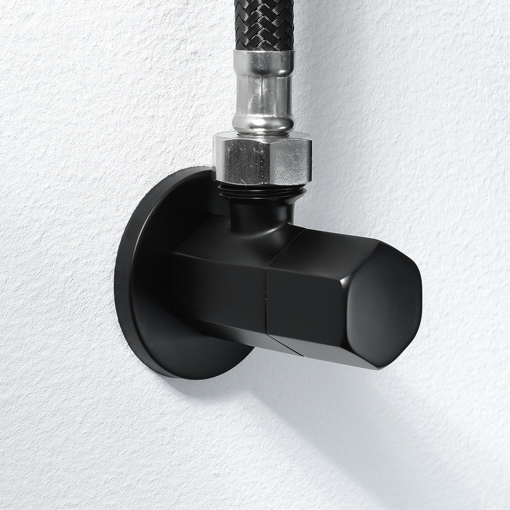 HIDEEP Black hexagonal handwheel brass Angle valve bathroom faucet hot and cold Angle valve Factory Direct sales HIJF020 details Picture