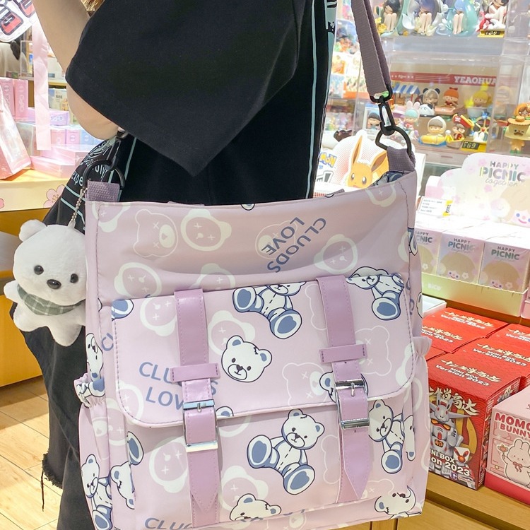 Student tutoring bag 2024 New style, fresh and cartoonish, cute single-shoulder bag, casual large-capacity crossbody bag for women wholesale Specification drawing