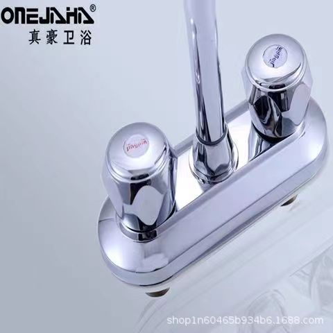 Bathroom double-handle double-hole washbasin faucet, cold and hot water double-boiling faucet, washbasin rotating faucet, pure copper valve core Specification drawing