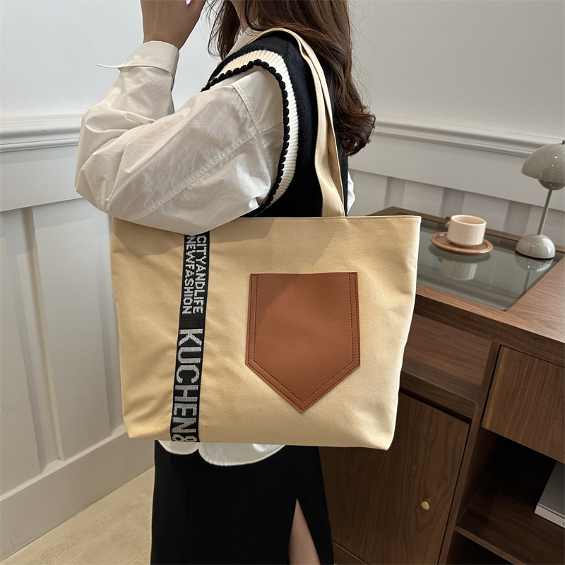 Cross-border women's canvas bag 2024 New style, high-end, stylish, large-capacity tote, simple single-shoulder crossbody commuting bag Specification drawing