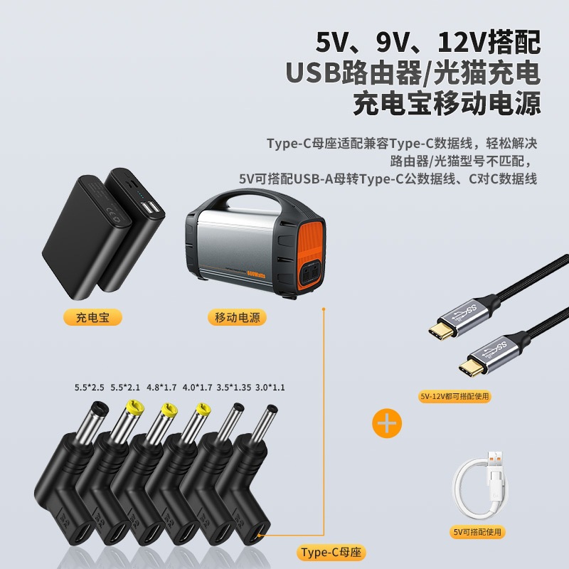 Type-C female to round port DC male adapter PD trap head 5V, 9V, 12V router optical modem charging converter head details Picture