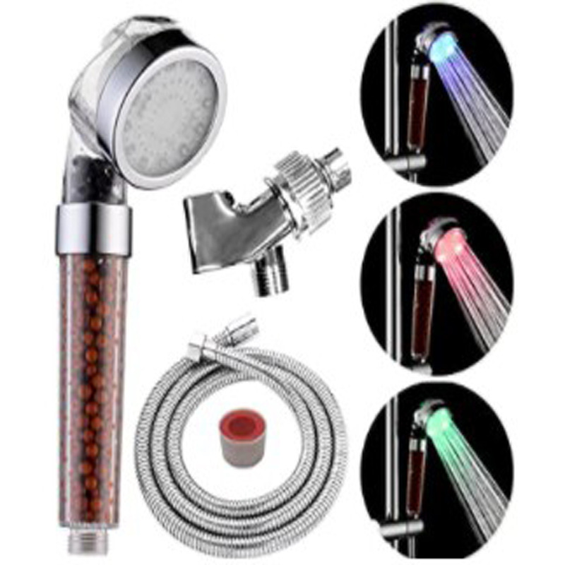 led showerhead multi-piece set, showerhead hose, showerhead stand set, temperature-controlled three-color and seven-color best-selling combination SDS-A23 details Picture