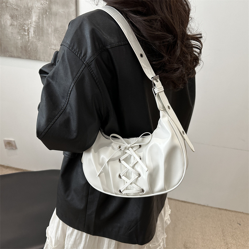 Spring 2025 new PU tie bow bag, elegant single-shoulder bag, women's dumpling bag, sweet and cool crossbody bag details Picture