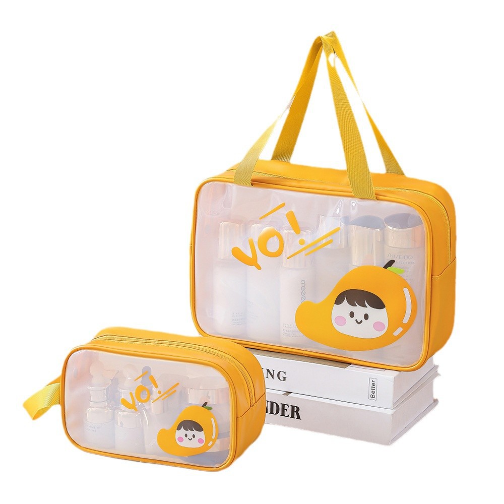 PU cartoon hand-held cosmetic bag, travel portable toiletry bag, waterproof visible storage bag, transparent large opening toiletry bag Item Picture