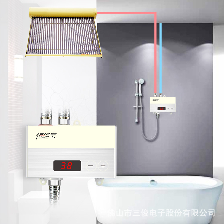 Solar water heater thermostatic valve, bath temperature adjustment electronic intelligent mixing valve, bathroom cube control valve Specification drawing