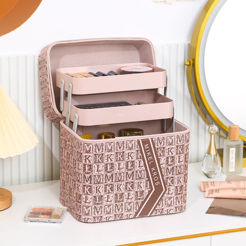 Retro and fashionable letter makeup bag, new multi-layer large-capacity makeup box, portable travel cosmetics storage, cross-border details Picture