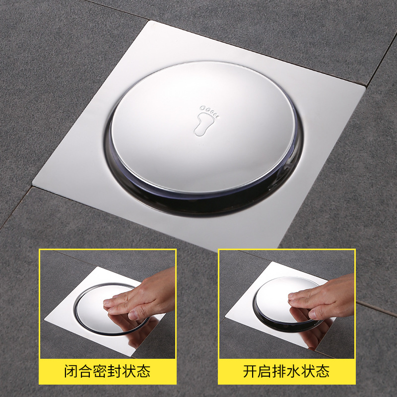 Stainless steel bouncing floor drain, anti-insect and anti-odor floor drain plug, pool seal, all-copper bathtub floor drain, foot pedal type details Picture