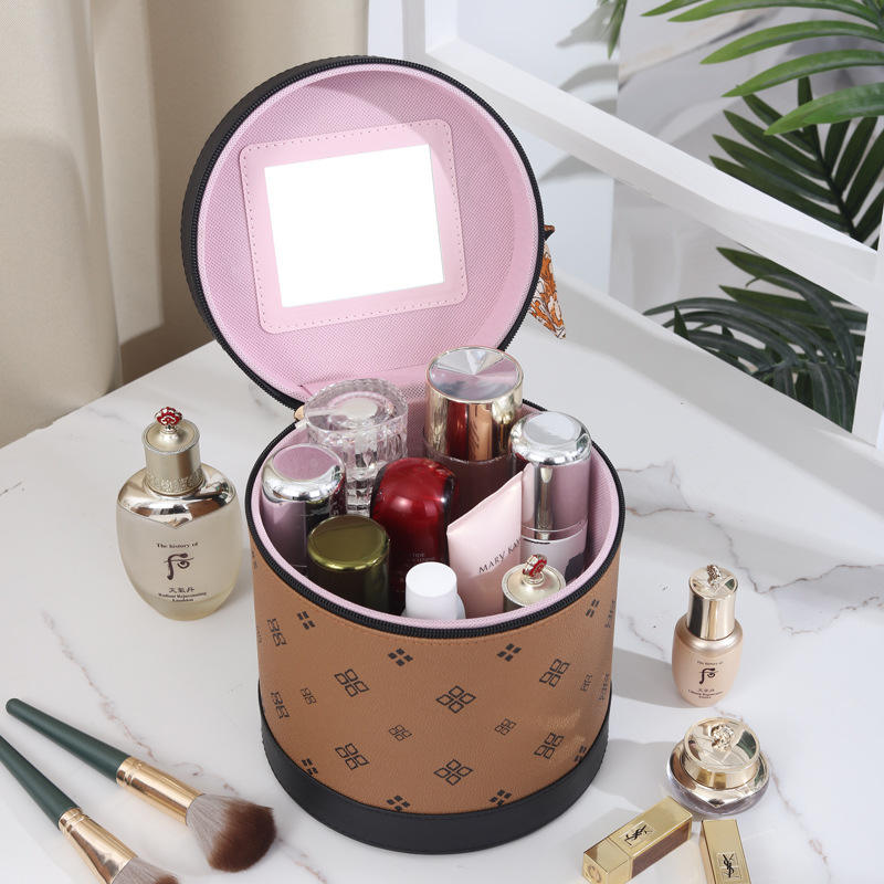 New large-capacity cosmetic bag with a fashionable and textured printed box, hand-held cosmetic case, small square bag with mirror, Amazon Specification drawing