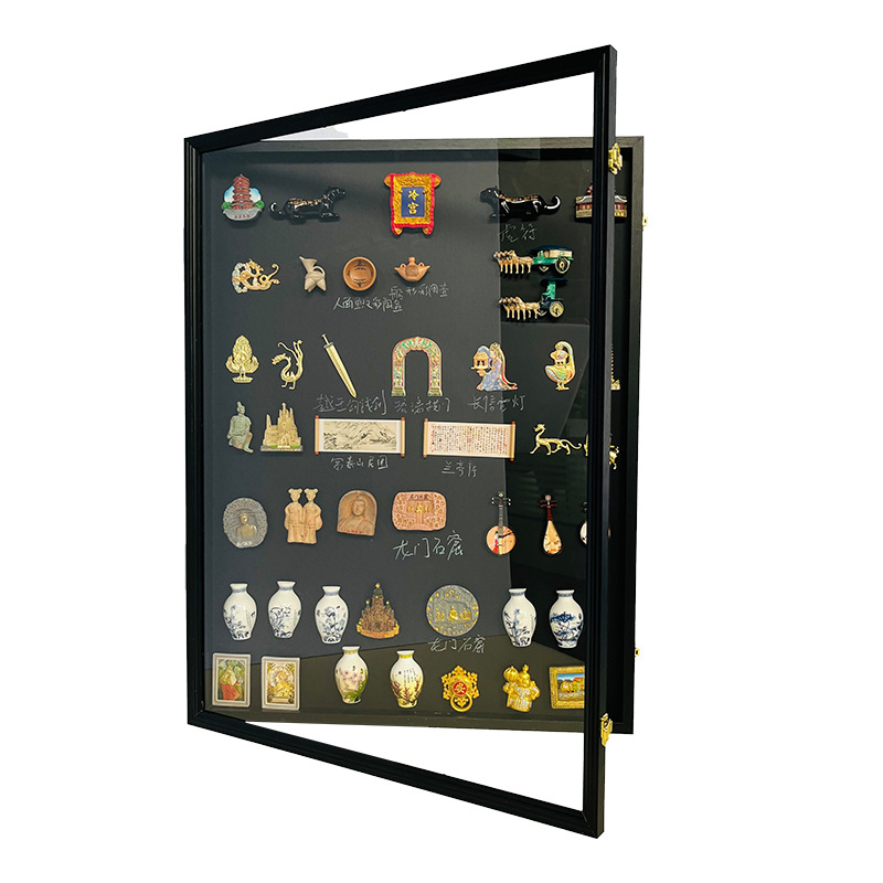 Refrigerator sticker display board, dust-proof photo frame, storage frame, magnetic sticker museum, flip cover, solid wood photo frame display frame Item Picture