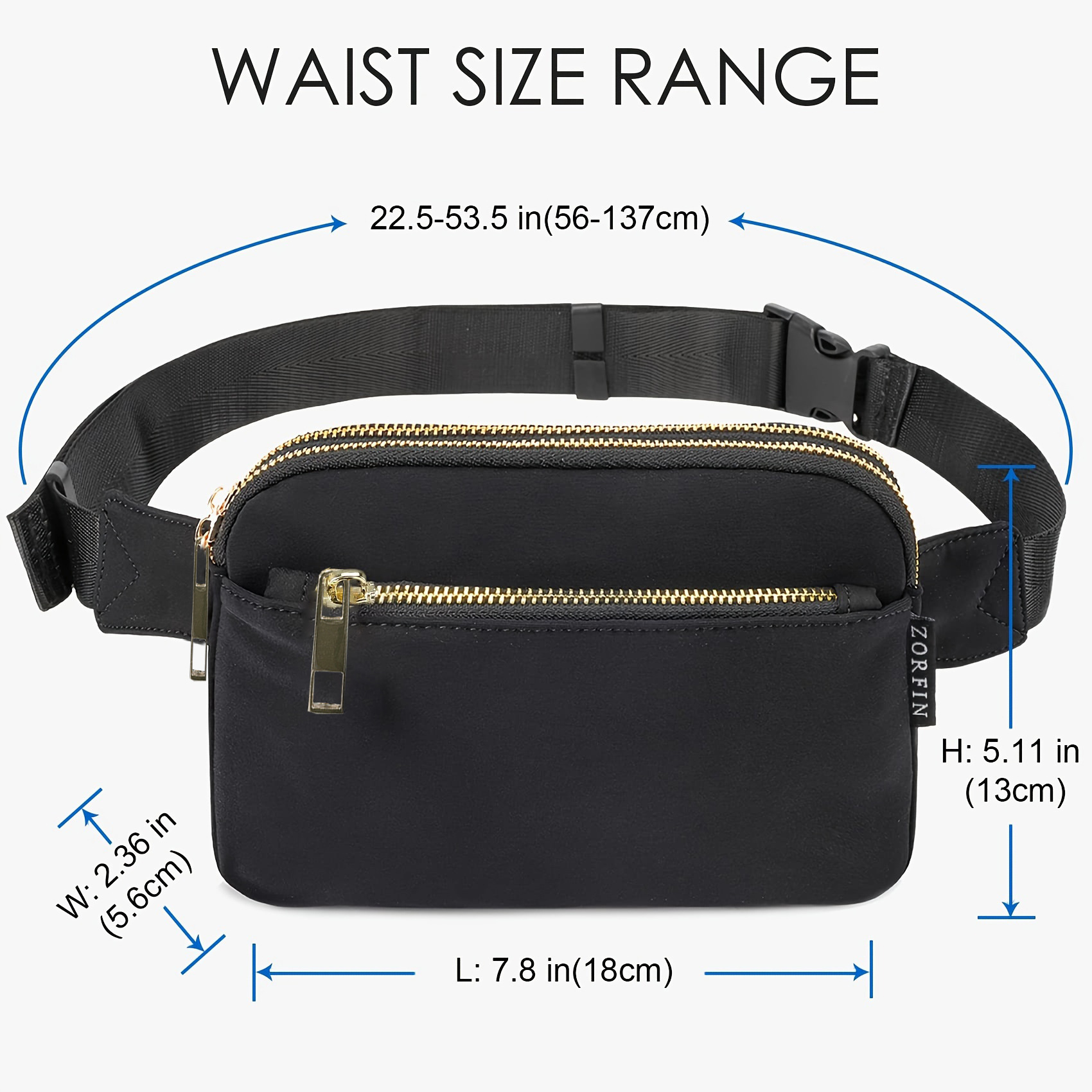 Cross-border bestsellers: multi-pocket nylon waterproof chest bag, crossbody bag, outdoor sports and running crossbody men's and women's waist bags Specification drawing