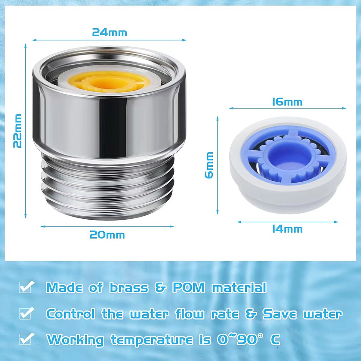 The flow rate of the showerhead water-saving plate is connected to the top spray hand-spray water-saving valve with a copper 4-inch G1/2 internal and external thread adapter for the flow-limiting plate Application Scenario