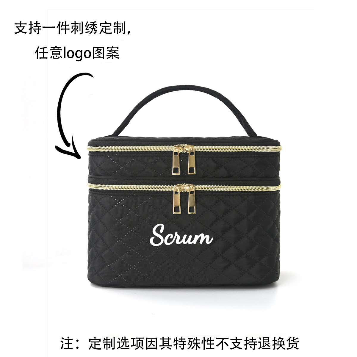 etsy in-stock embroidery custom cross-border double-layer large-capacity makeup bag, travel portable, high appearance level makeup storage bag details Picture