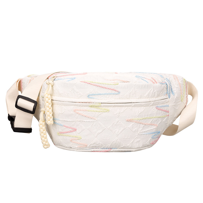 A stylish girl's small backpack with Korean InS-style rhythmic striped embroidered tassel crossbody bag, casual and versatile dumpling bag Item Picture