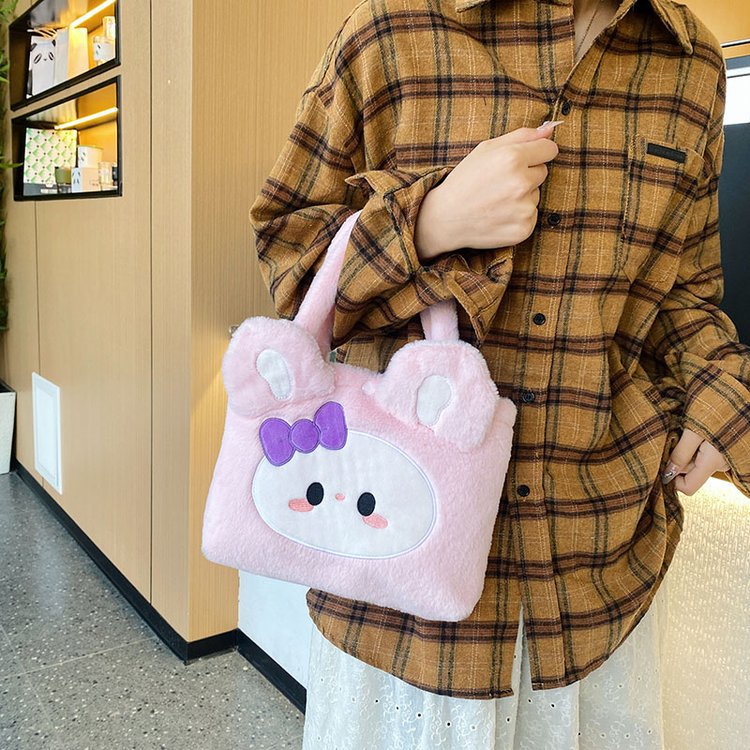 New plush bag, cute cartoon handbag for girls, student shoulder bag, bucket bag, Japanese-style girl's bento bag Specification drawing