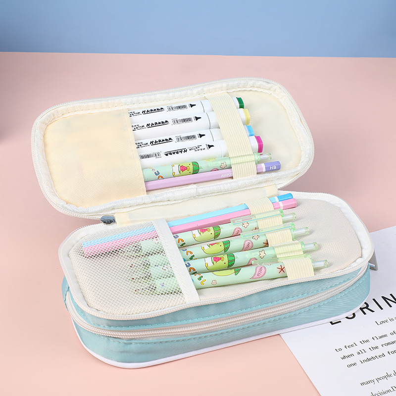 Cross-border in-stock solid color large-capacity pencil cases for men and women, multi-layer junior high school and senior high school simple pencil cases, macaron stationery boxes Specification drawing