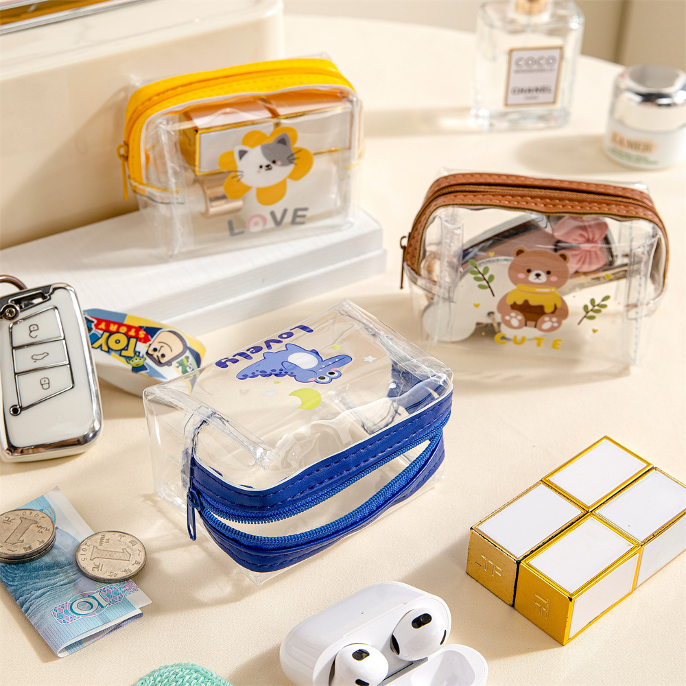 Mini portable digital bag, transparent cartoon coin purse, outdoor storage, lipstick and makeup bag, waterproof and dustproof storage bag Specification drawing