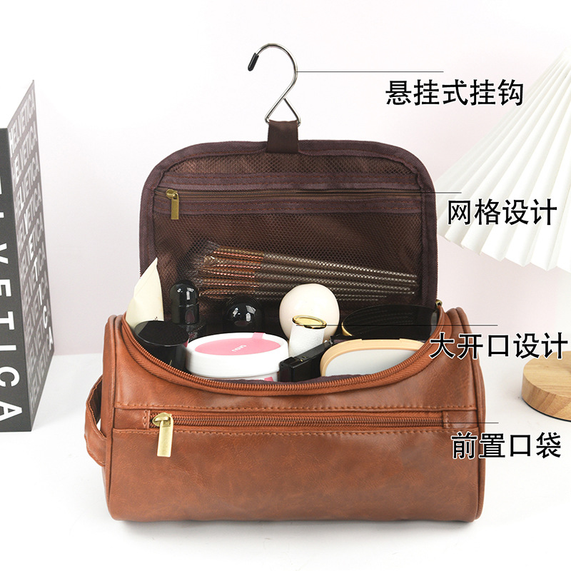 Cross-border hand-held PU leather cosmetic bag, European and American large-capacity waterproof storage travel toiletry bag, multi-functional storage bag details Picture