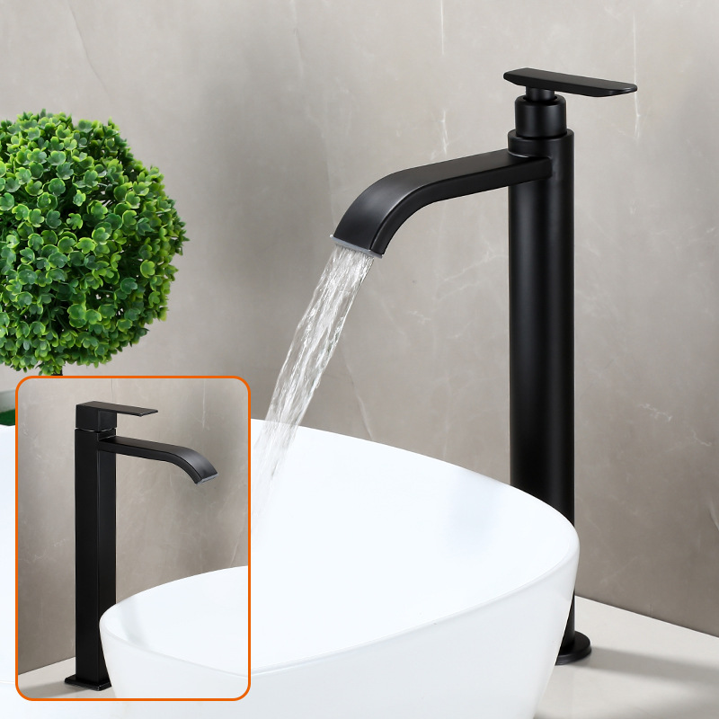 Single-cool black bathroom countertop basin, washbasin, faucet, cold water, 304 stainless steel art basin faucet full figure