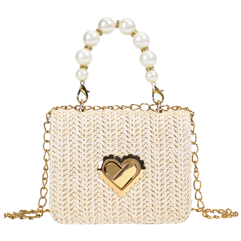 Bag 2025 Korean Version New straw-woven chain small square bag, single-shoulder crossbody bag, fashionable lock women's bag, large capacity bag Item Picture