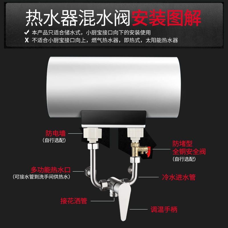 304 stainless steel electric water heater mixing valve, cold and hot mixing U-shaped faucet exposed switch, universal shower accessories Application Scenario