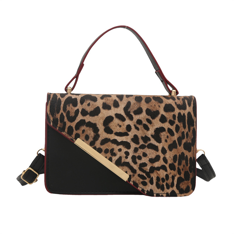 Personalized spliced design, leopard print contrasting color, new Spring 2025 casual and fashionable handbag, shoulder and crossbody small square bag for women Item Picture